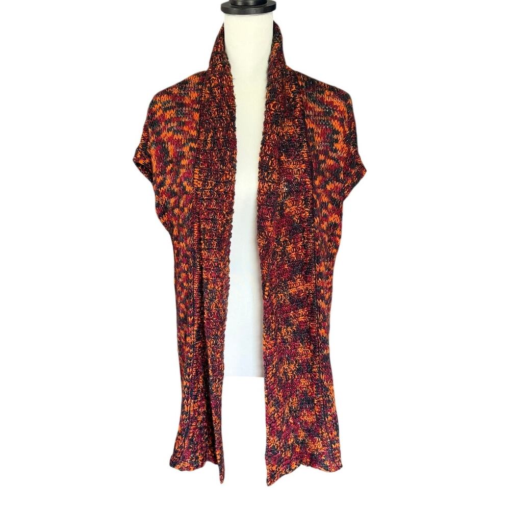 Erika Orange Red Black Sleeveless Sweater Cardigan Small